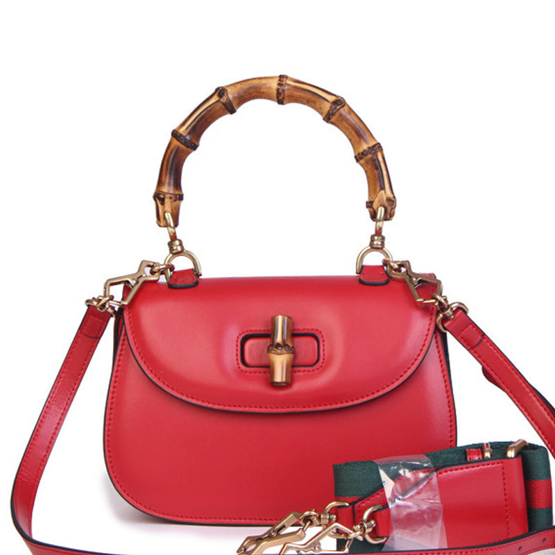 Women's Bamboo Retro Textured Genuine Leather Home Shoulder Bags