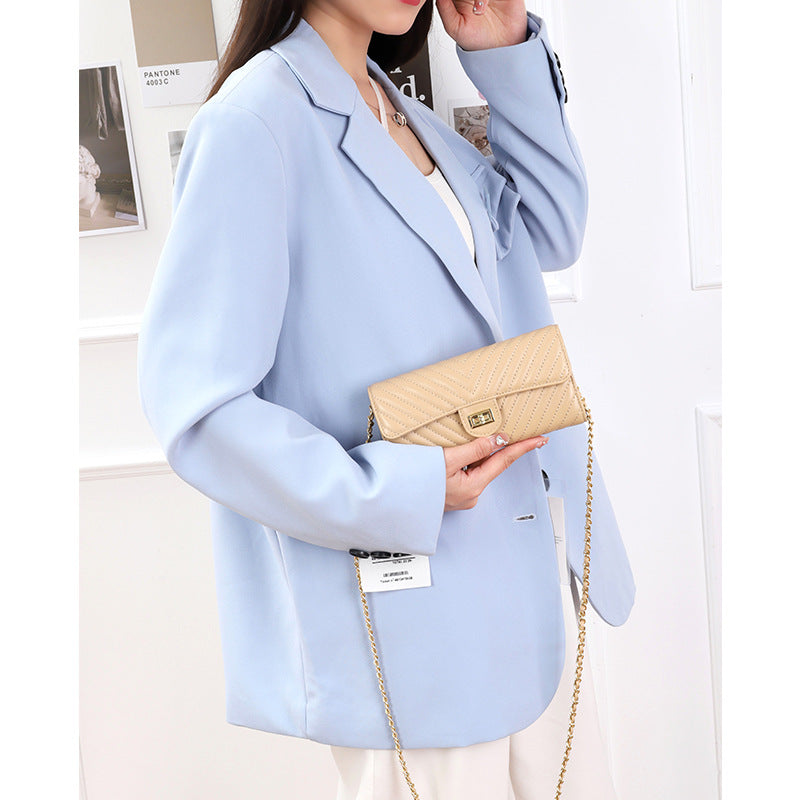 Women's Long Sheepskin Fashion Clutch Chain Leather Ladies Wallets