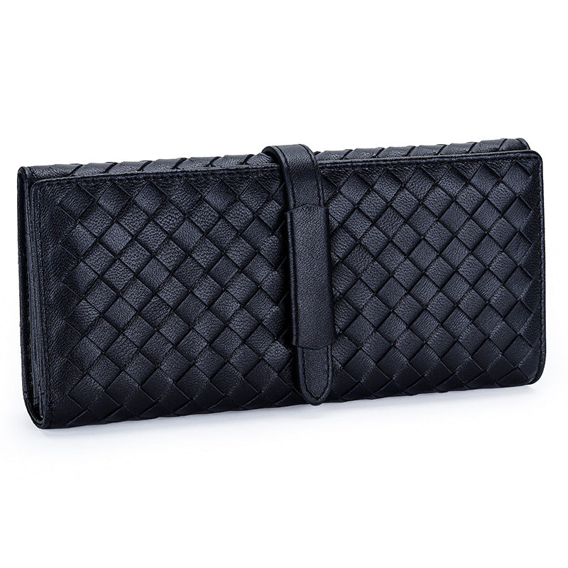 Women's Leather Fashion Sheepskin Woven Clutch Large Ladies Wallets