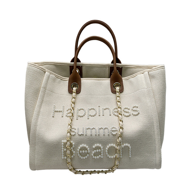 Women's With Leather Portable Chain Pearl Beach Shoulder Bags