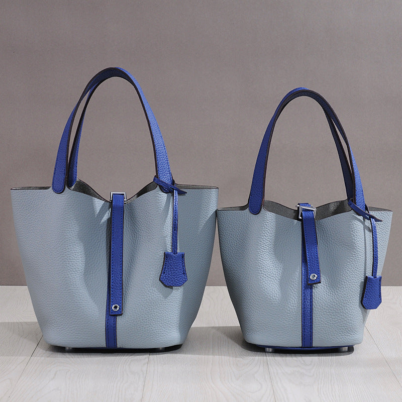 Women's First Layer Cowhide Leather Vegetable Basket Handbags