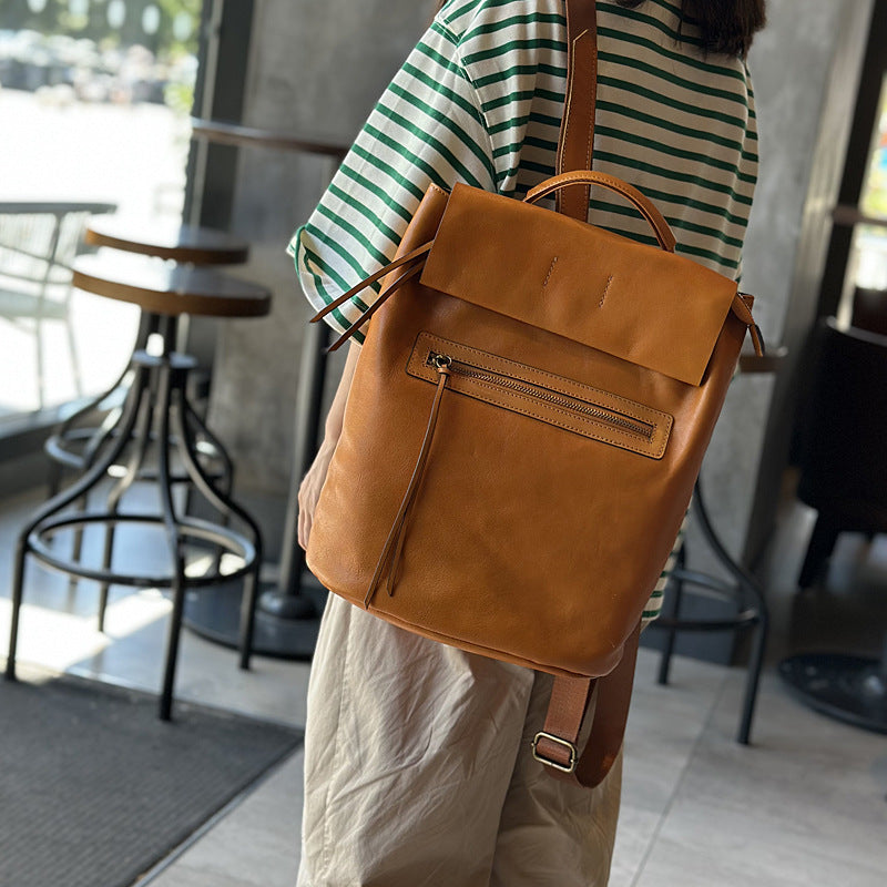 Women's Leather Large Capacity Retro Artistic Vegetable Backpacks
