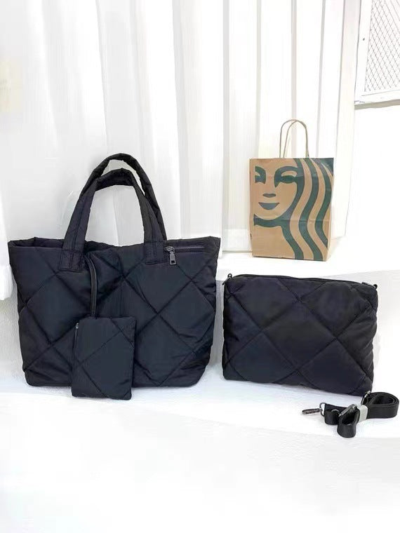Women's Korean Style Rhombus Space Cotton Large Capacity Shoulder Bags