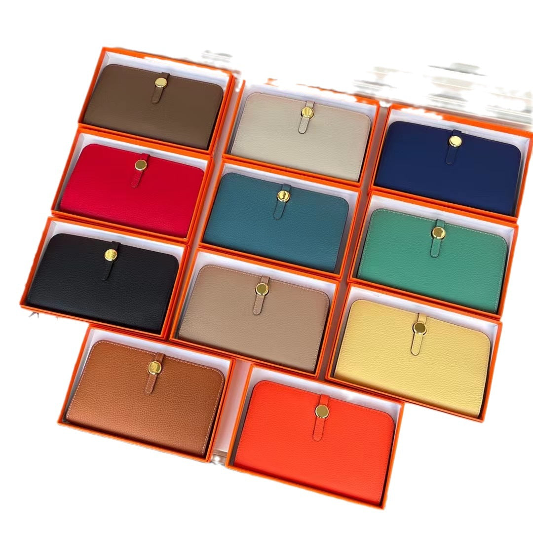 Women's Layer Cowhide Long Passport Folding Large Ladies Wallets