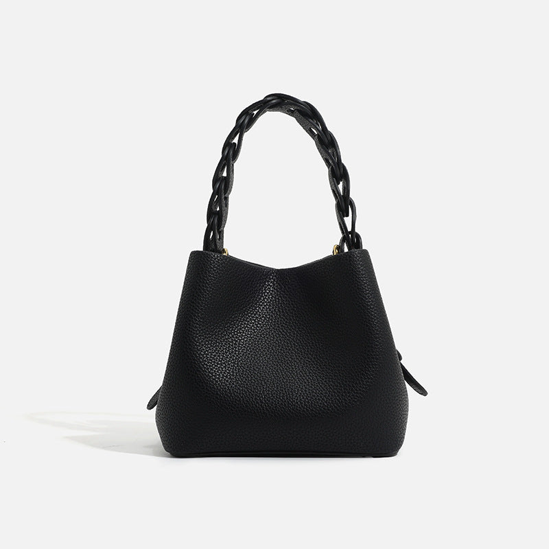 Women's Portable Soft Leather Lychee Pattern Drawstring Handbags