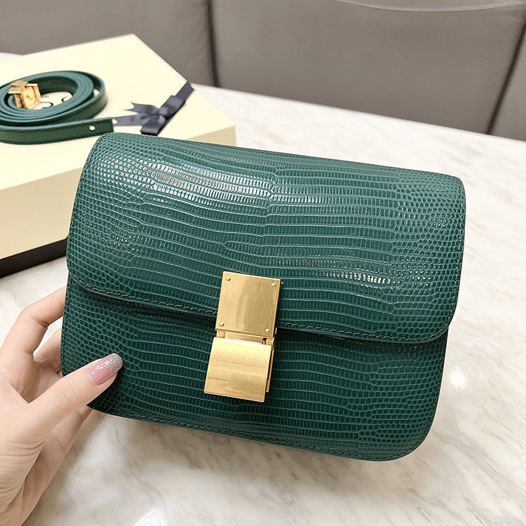 Women's Lizard Pattern Cowhide High-grade Stewardess Tide Shoulder Bags