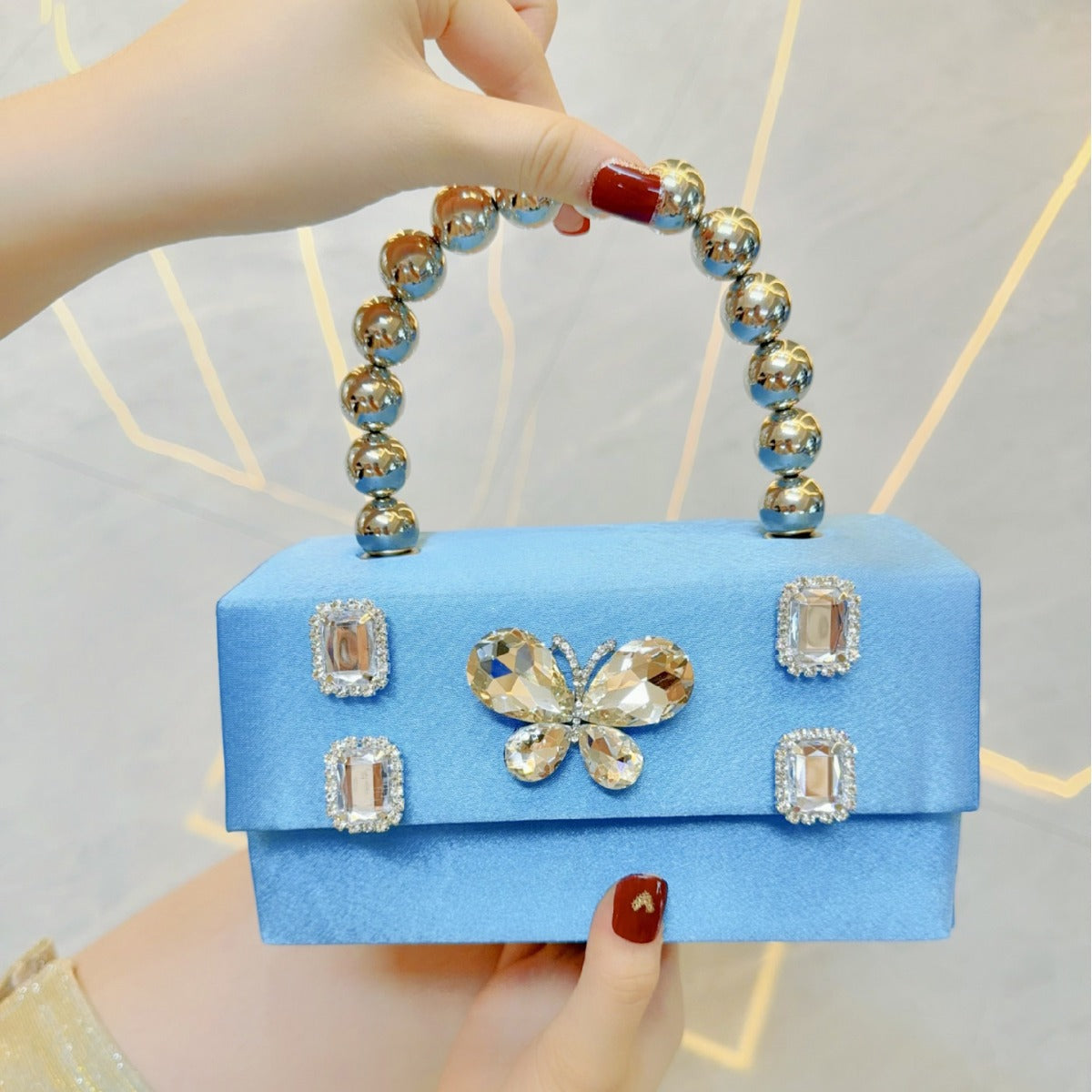 Butterfly Rhinestone Banquet Silk Satin Dinner Small Square Bags