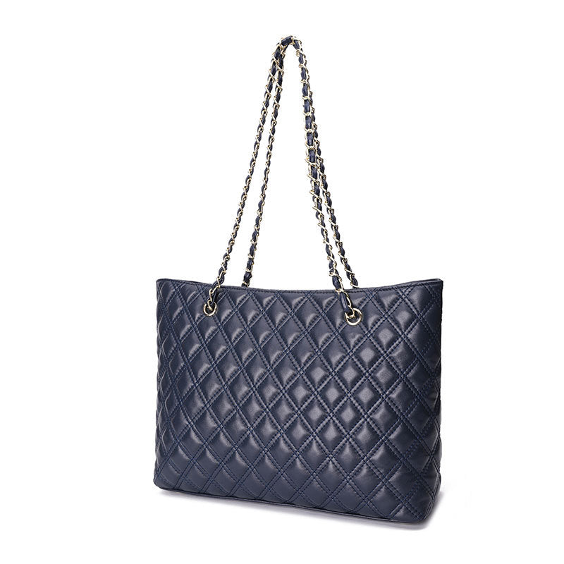 Women's Genuine Leather Sheepskin Rhombus Chain Large Shoulder Bags