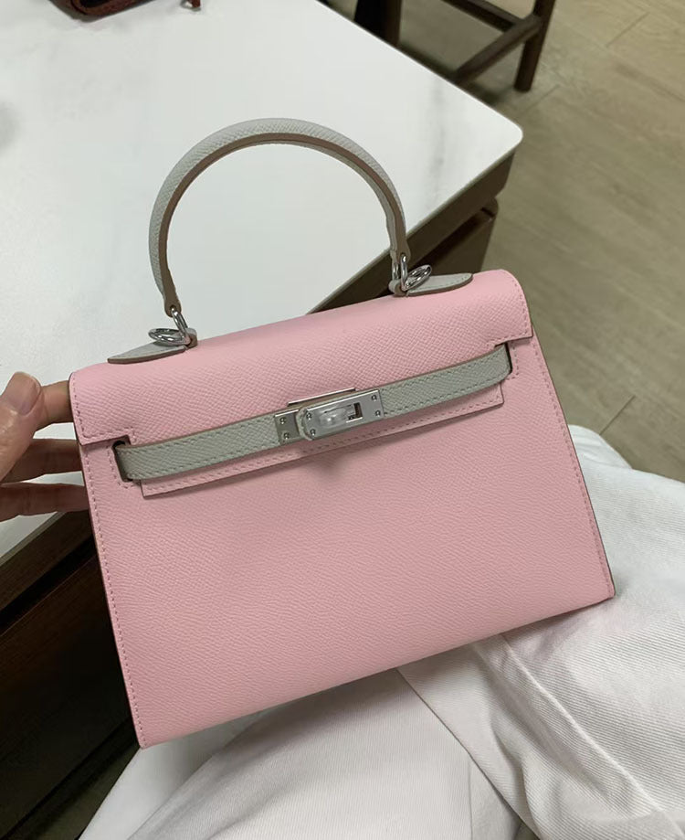 Women's High-grade Contrast Color Cowhide Kelly Fashion Shoulder Bags