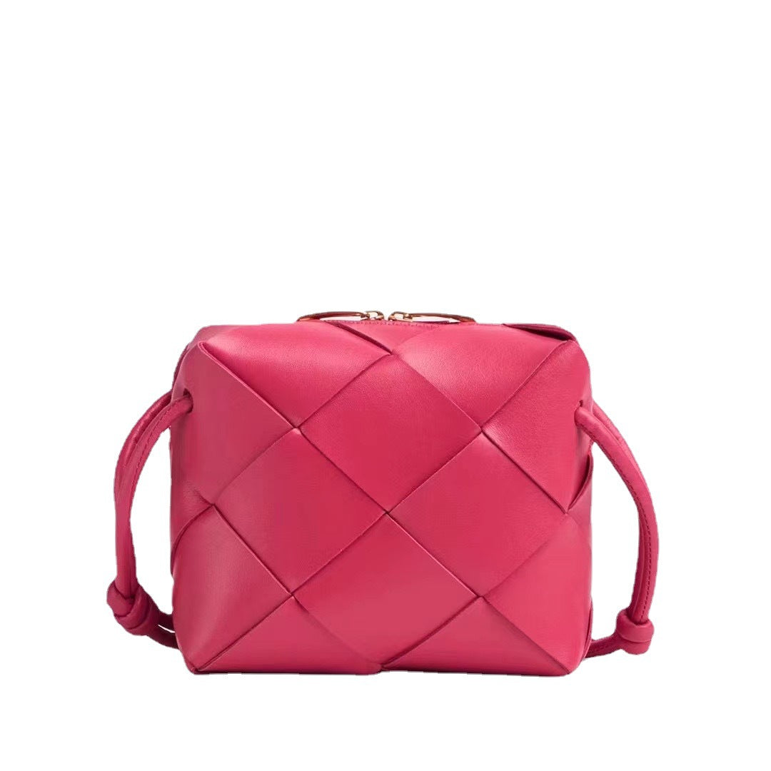 Women's Woven High-grade Genuine Leather Plaid Lunch Crossbody Bags