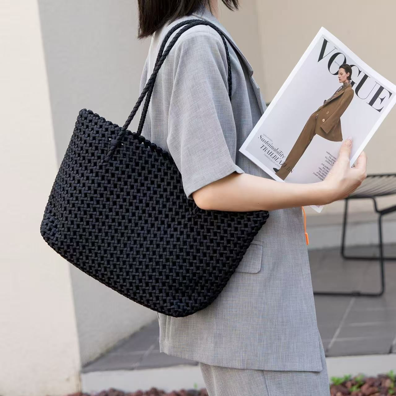 Women's Woven Large Capacity Style Artistic Green Handbags