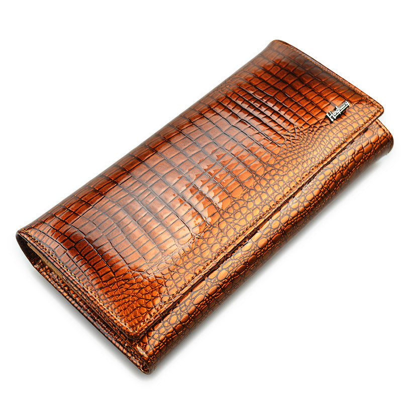 Women's First Layer Cowhide Leather Patent Crocodile Ladies Wallets