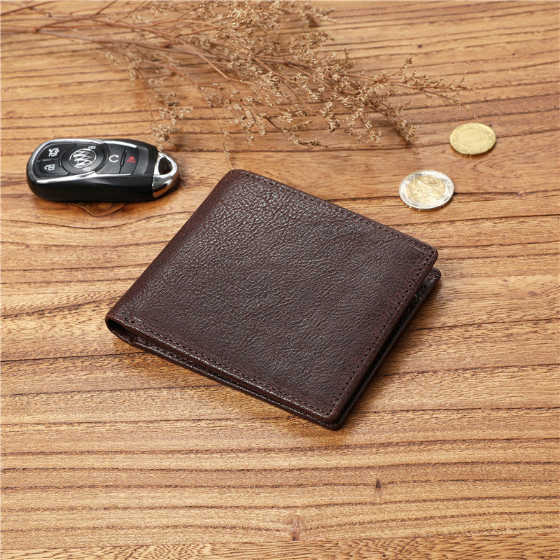 Men's Layer Cowhide Short Green Leather Driving License For Men's Wallets