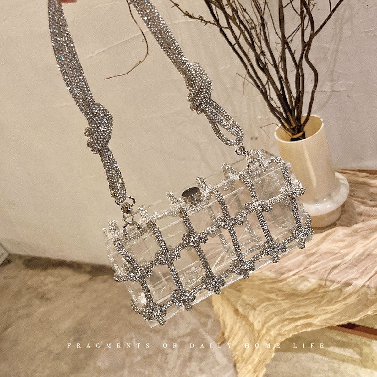 Women's Design Acrylic Transparent Box Dinner Woven Armpit Bags