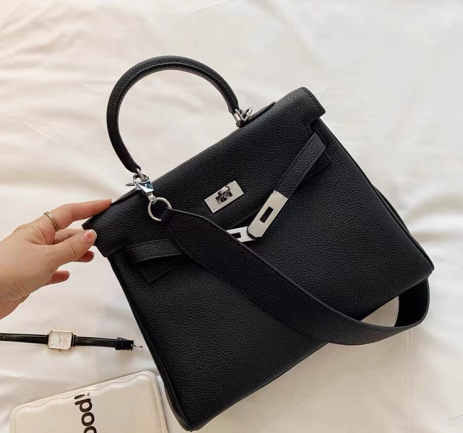Women's Kelly Layer Cowhide Lychee Pattern Fashion Shoulder Bags
