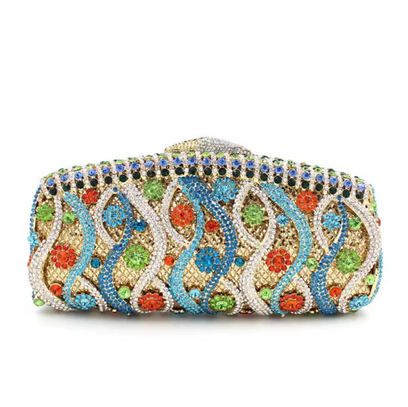 Women's Hollow Metal Rhinestone Clutch Banquet Full Chain Evening Bags