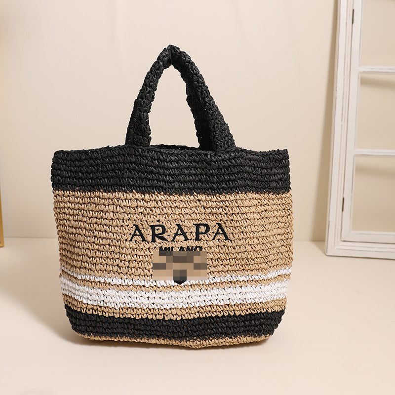 Women's Capacity Letters Straw Fashion Stripes Woven Bags