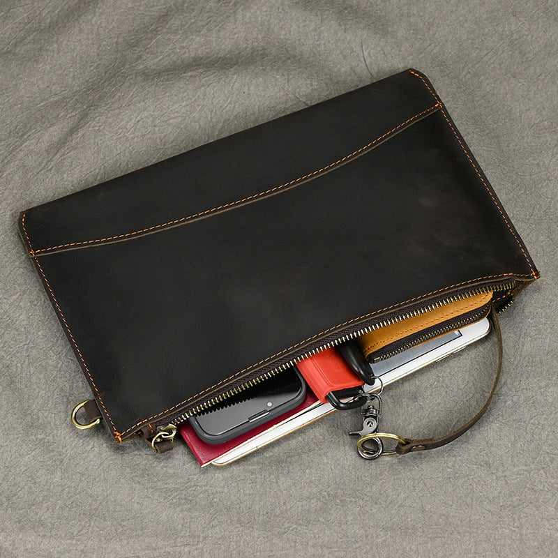 Men's Clutch Crazy Horse Leather First Layer Bags