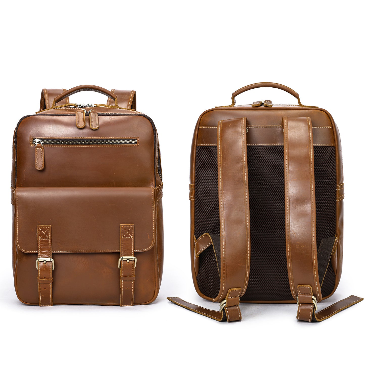 Men's Crazy Horse Leather Retro Large Capacity Backpacks