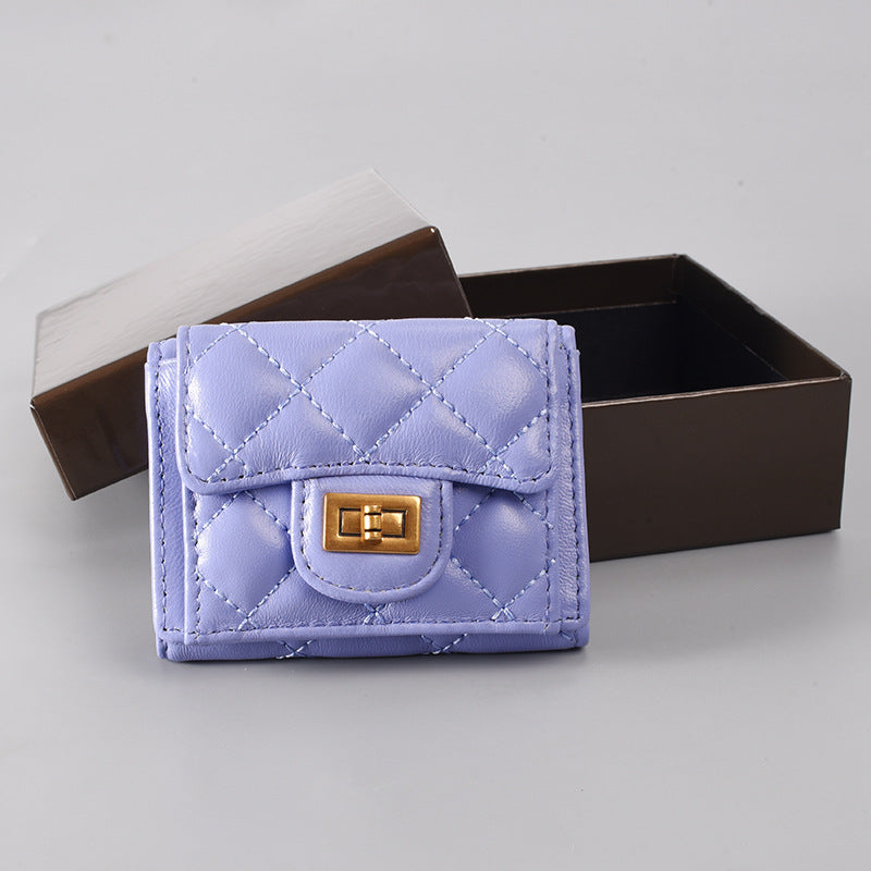 Women's Rhombus Short Sheepskin Fashion Cover Ladies Wallets
