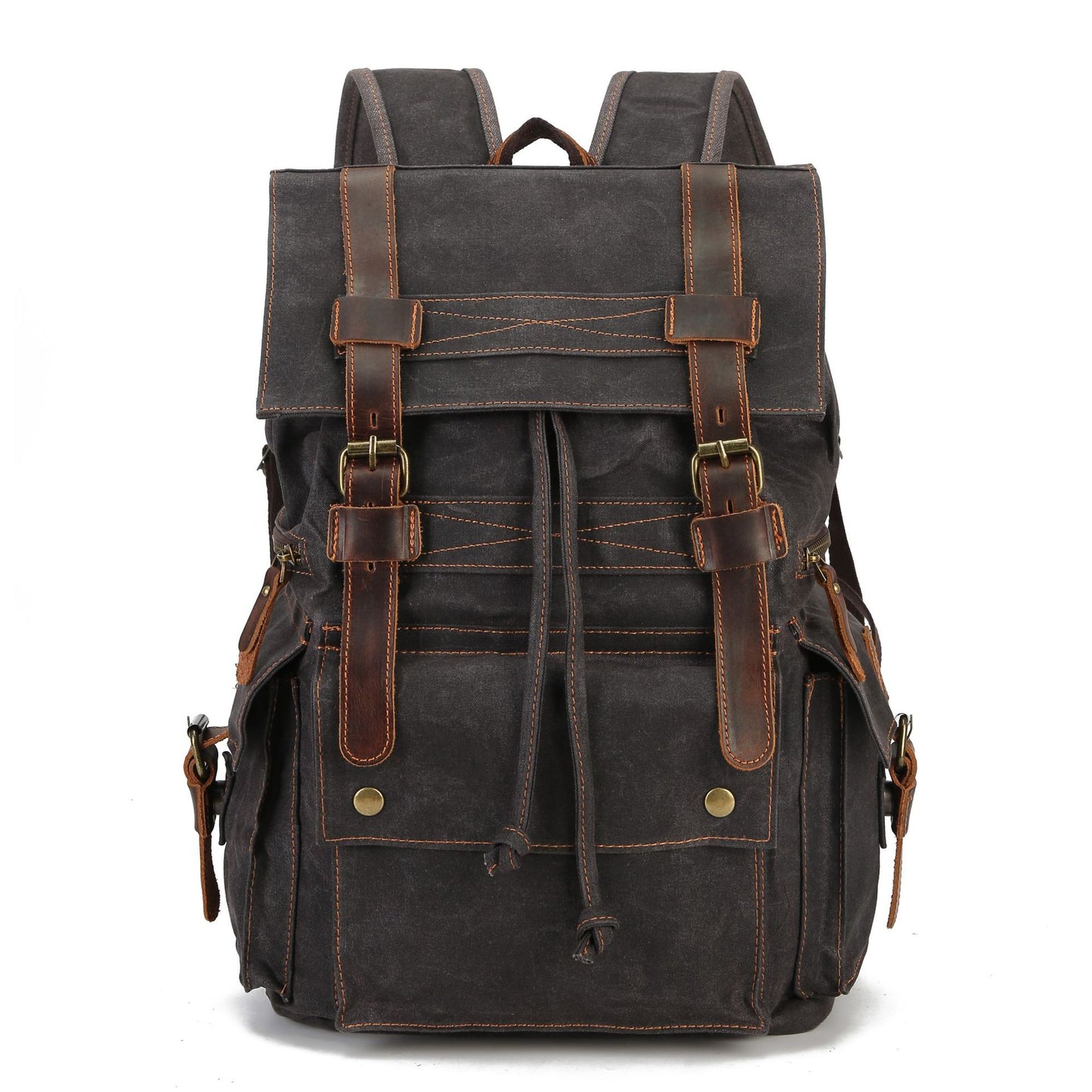 Retro Crazy Horse Leather Waxed Canvas Large Backpacks