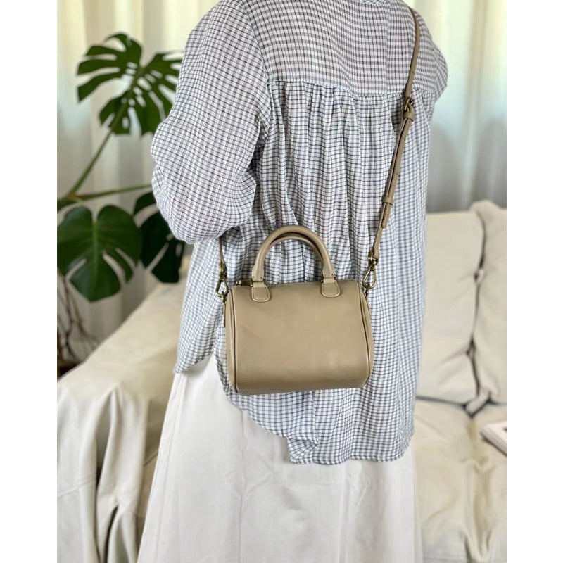Women's Vintage Genuine Leather Commuter Boston Round Crossbody Bags