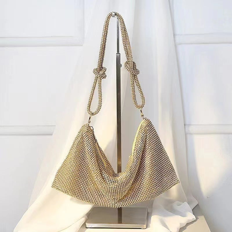 Women's Stylish Rhinestone Underarm Pink Clutch Shoulder Bags