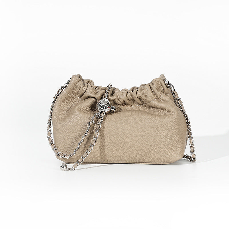 Women's Female Lady First Layer Cowhide Cloud Shoulder Bags