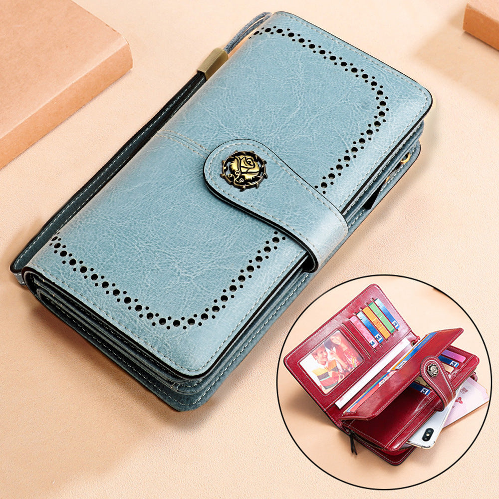 Women's New Leather Oil Wax Long Ladies Wallets