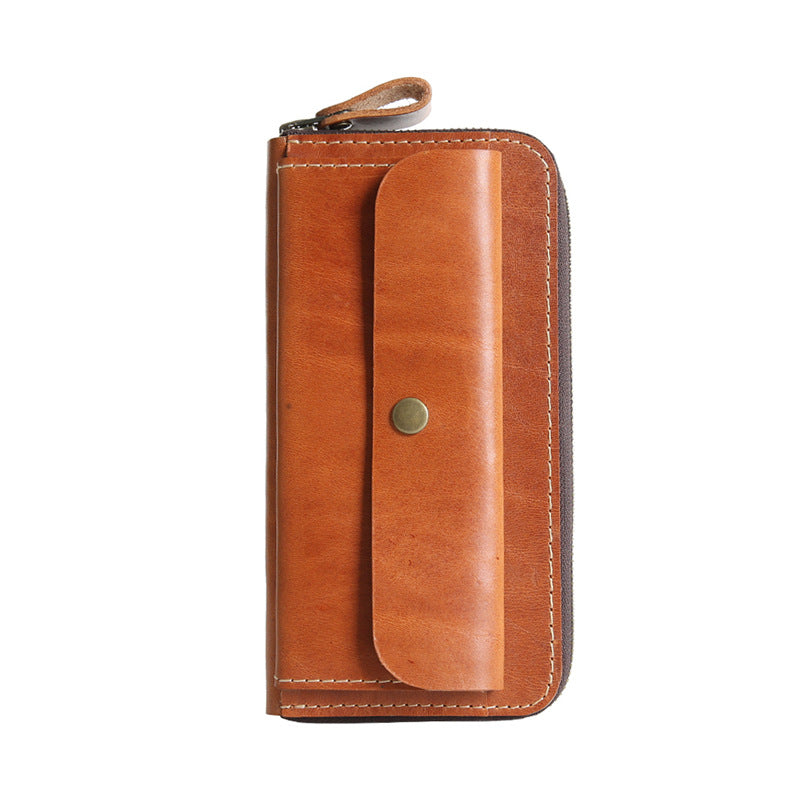Men's First Layer Cowhide Long Genuine Leather Zipper Men's Wallets