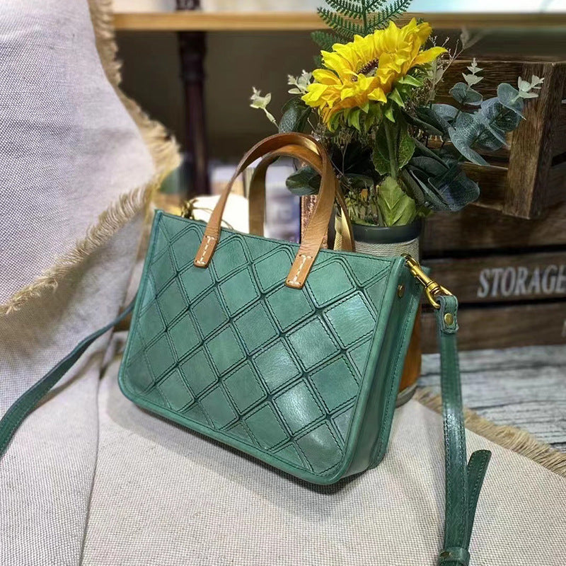 Women's Cow High Texture Geometric Stitching Vintage Crossbody Bags