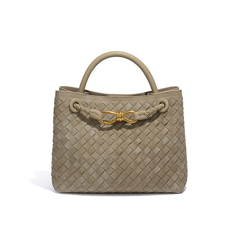 Women's Fashion Portable Bow Metal Hand-woven Texture Handbags