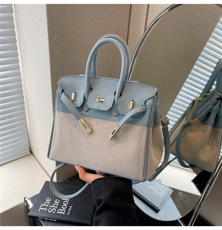 Portable Kelly Contrast Color Fabric Large Handbags