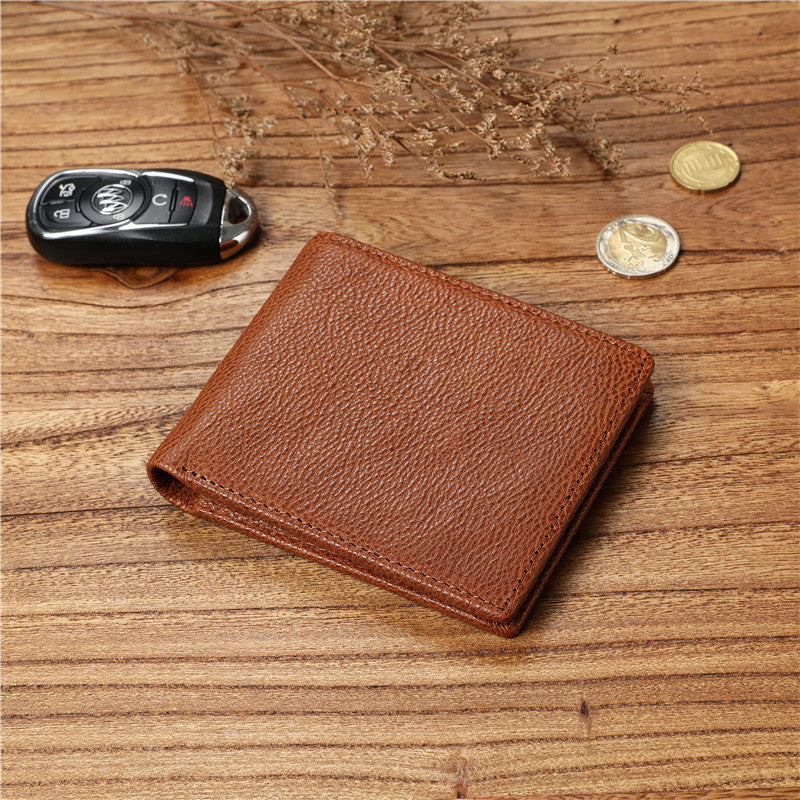 Men's Layer Cowhide Short Green Leather Driving License For Men's Wallets
