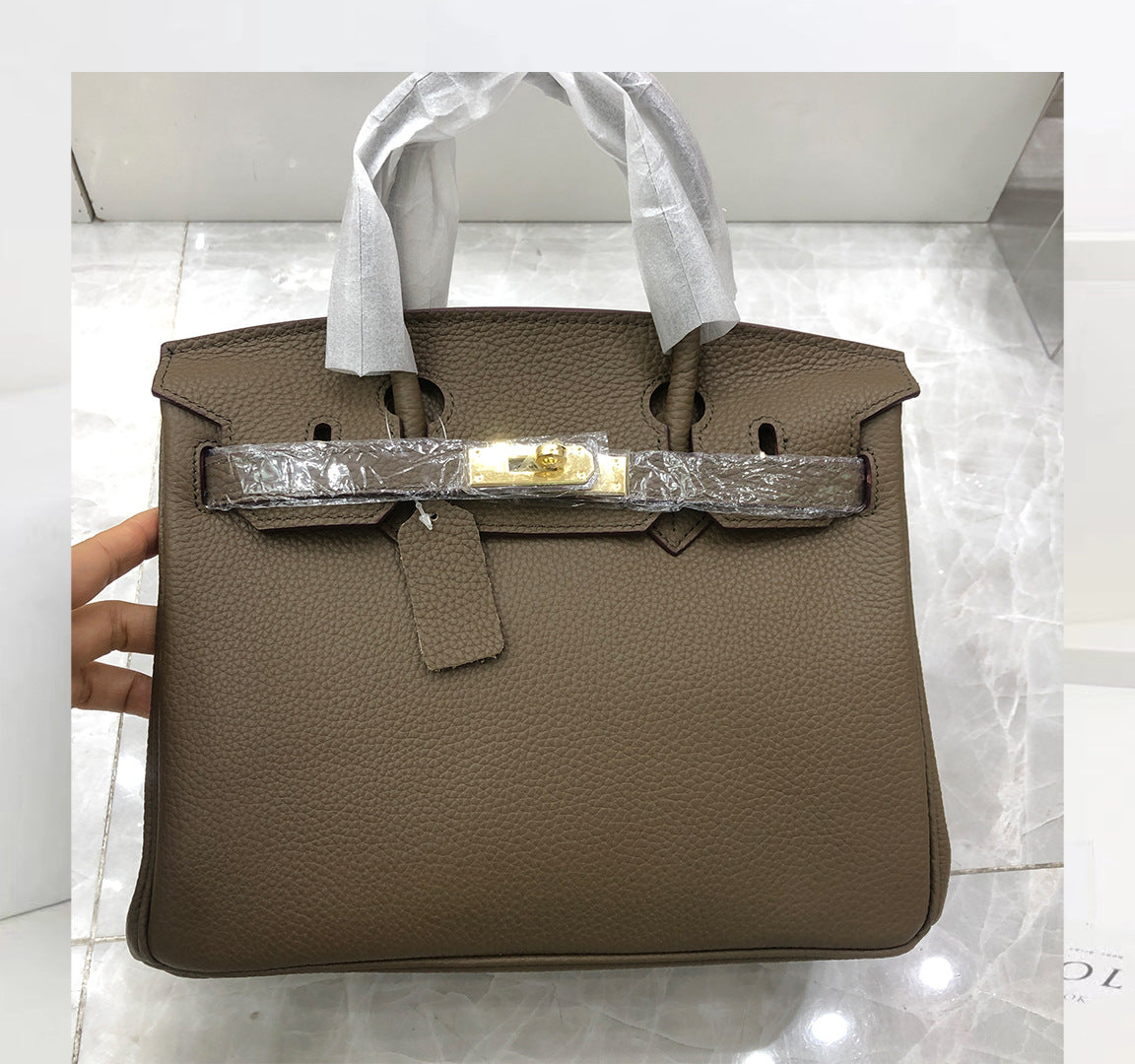 Women's Lychee Pattern Kelly Genuine Leather First Handbags