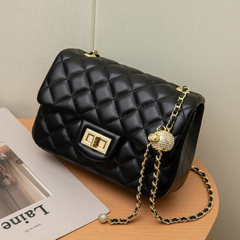 Women's Genuine Leather Diamond Pattern Chain Classic Crossbody Bags