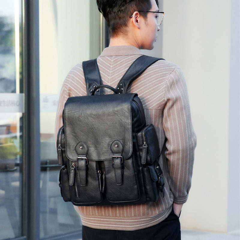 Men's Large Capacity Leather Fashion Back Difference Backpacks