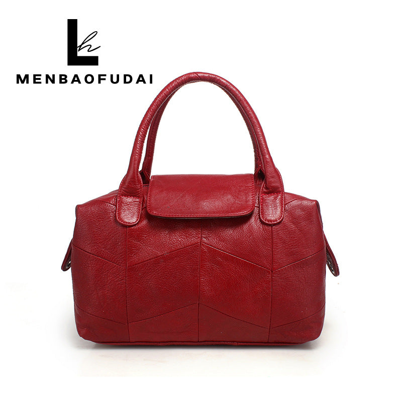 Women's First Layer Cowhide Soft Simple Dumpling Handbags