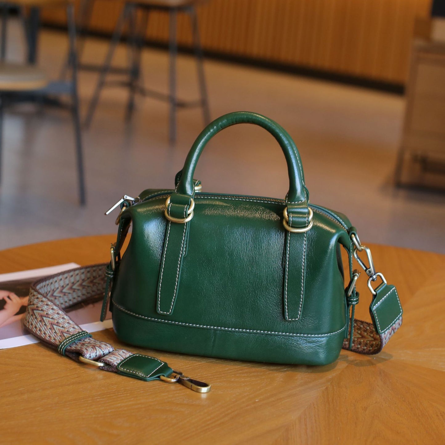 Women's First Layer Vegetable Tanning Leather Soft Boston Simple Handbags