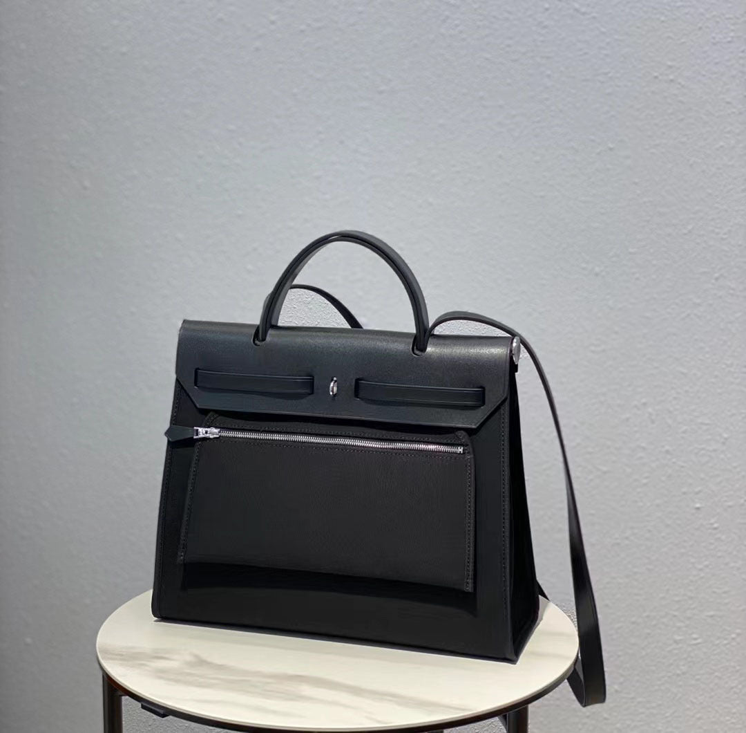 Trendy Head Layer Cowhide Canvas Kelly Shoulder Bags