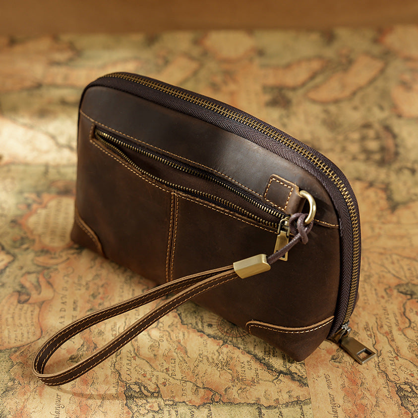 Men's Leather Clutch With Wrist Strap Data Bags