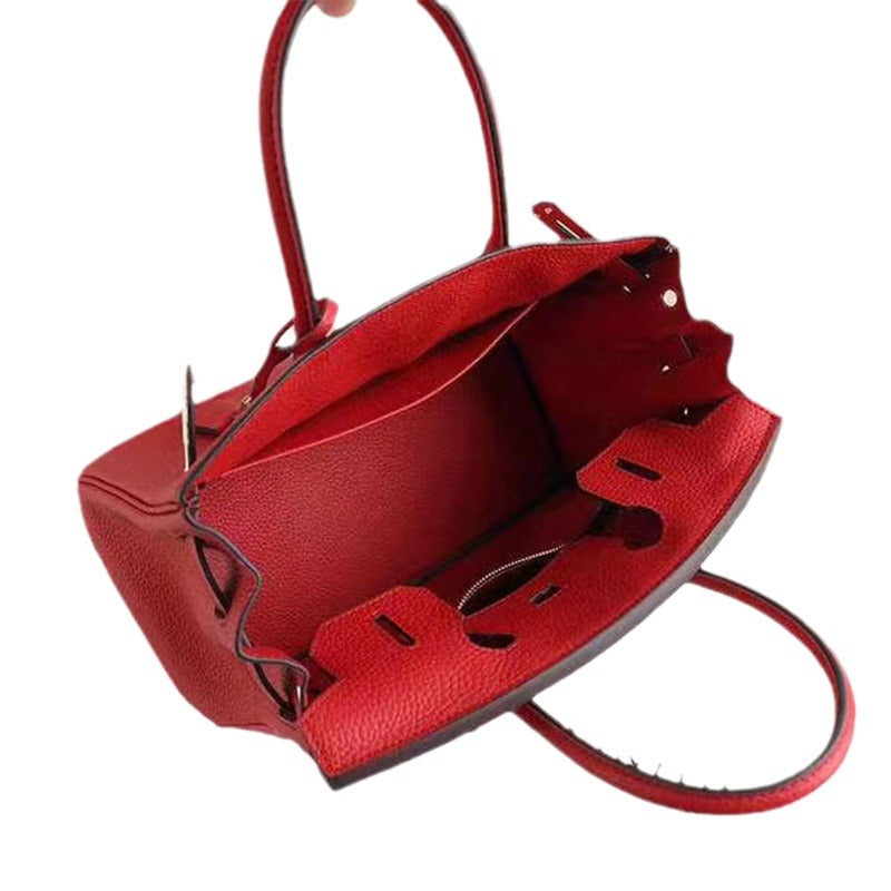 Women's Lychee Pattern Kelly Genuine Leather First Handbags