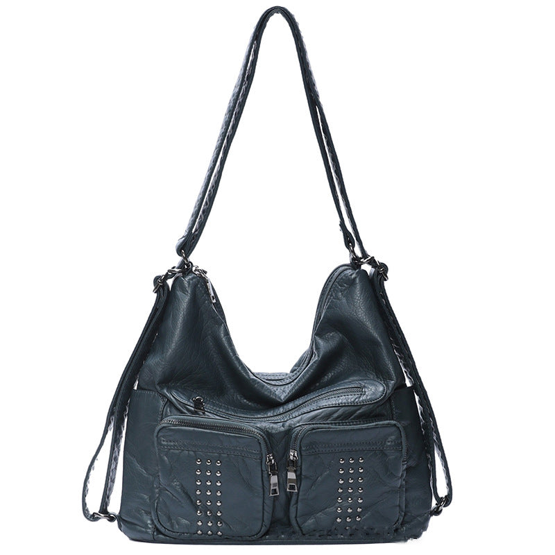 Women's Fashionable Leather Motorcycle Lightweight Retro Large Backpacks