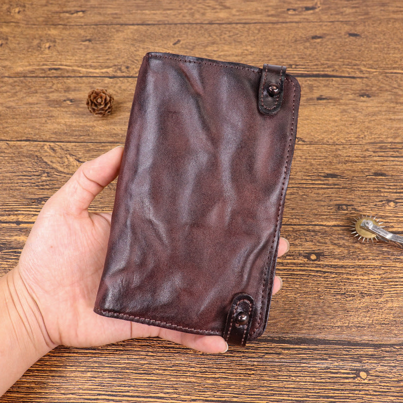 Men's Cowhide Hand-rub Color Distressed Long Retro Multiple Men's Wallets
