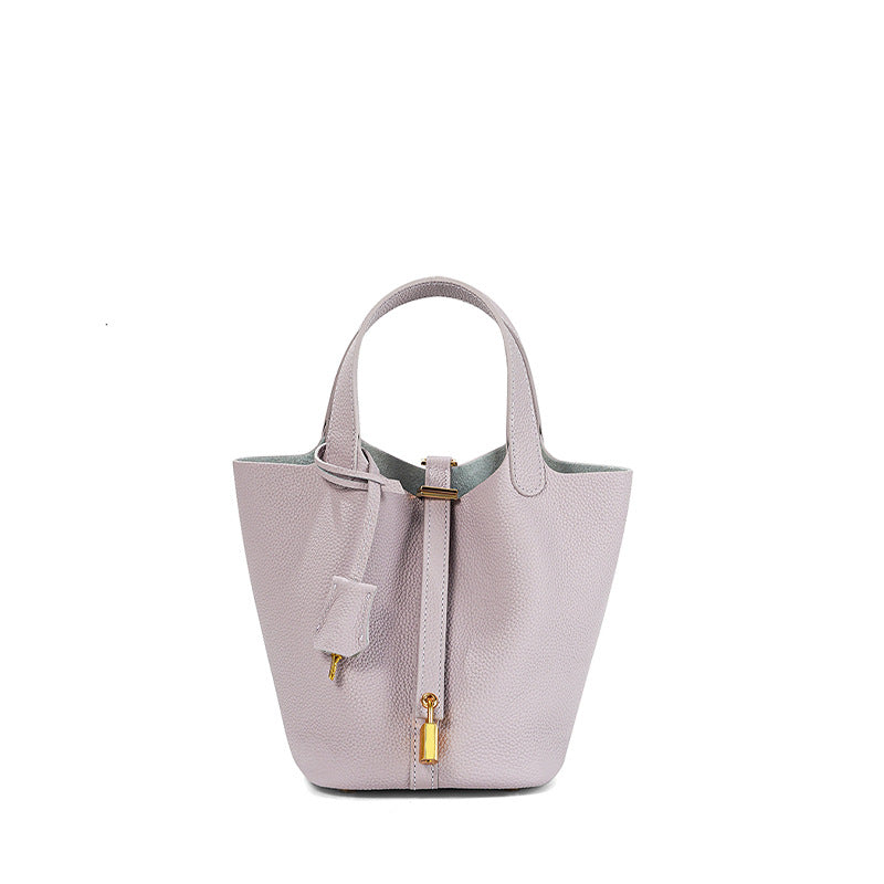 Women's Quality First Layer Cowhide Niche Basket Leather Large Bags