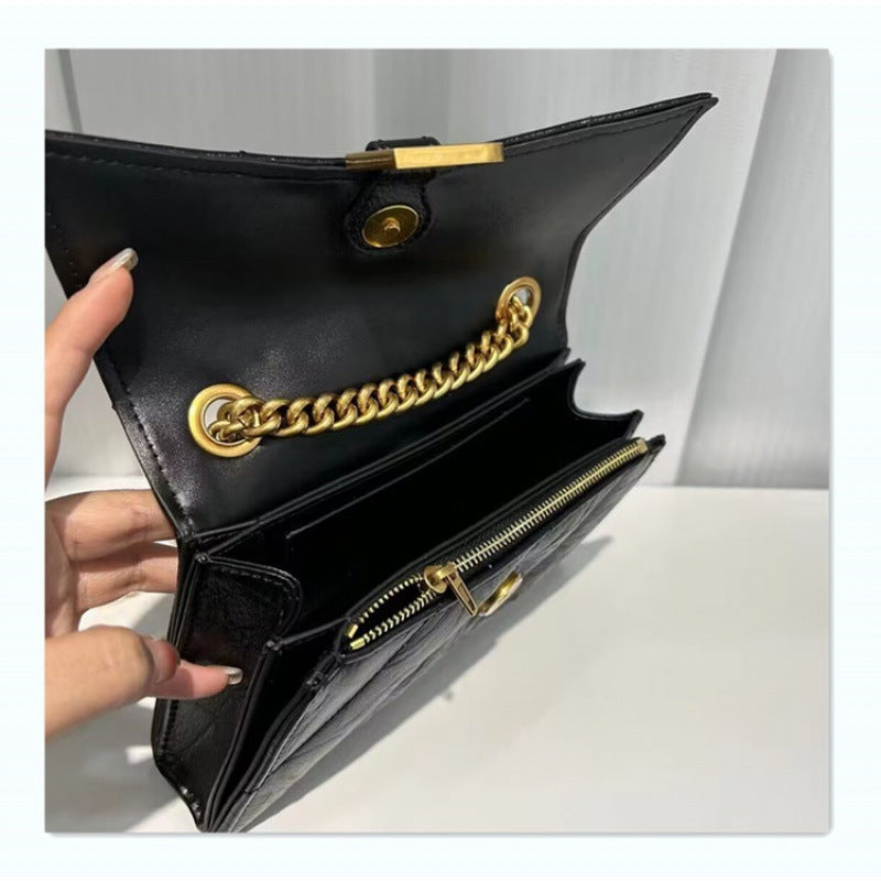 Women's Twill Hourglass Leather Folds Rhombus Chain Crossbody Bags