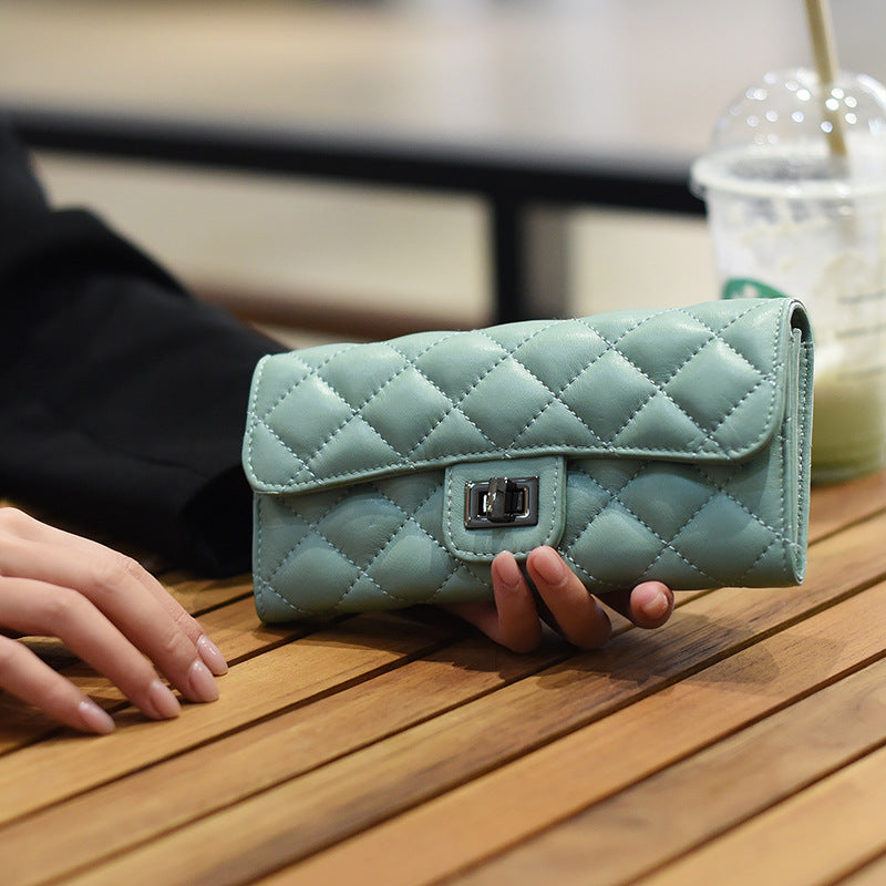 Khaki Fashion Sheepskin Simple Thin Genuine Handbags
