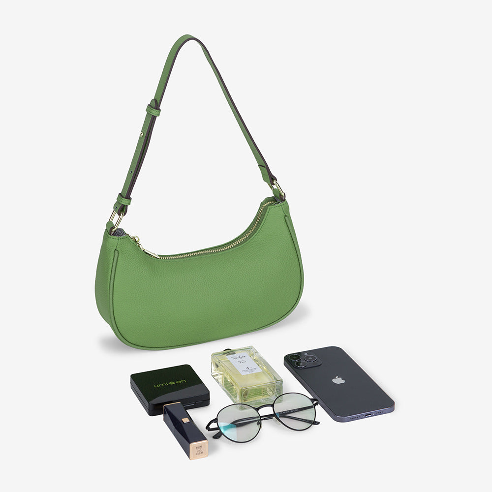 Women's Baguette Underarm Design Crescent Moon Saddle Genuine Shoulder Bags