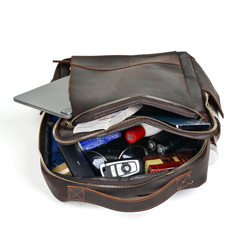 Men's Crazy Horse Leather Retro Business Large Backpacks