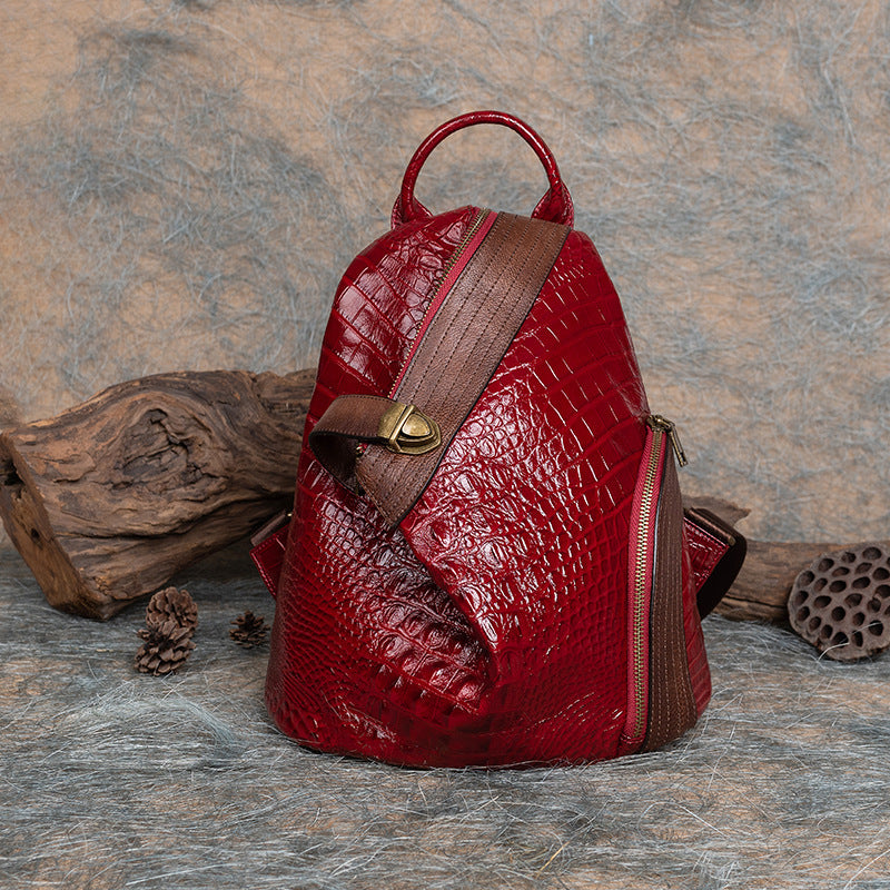 First Layer Cowhide Crocodile Pattern Chinese Backpacks